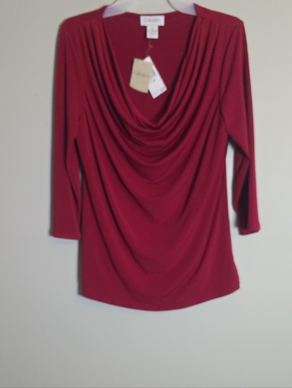 Carmen Marc Valvo Burgundy Draped Cowl Neck Blouse